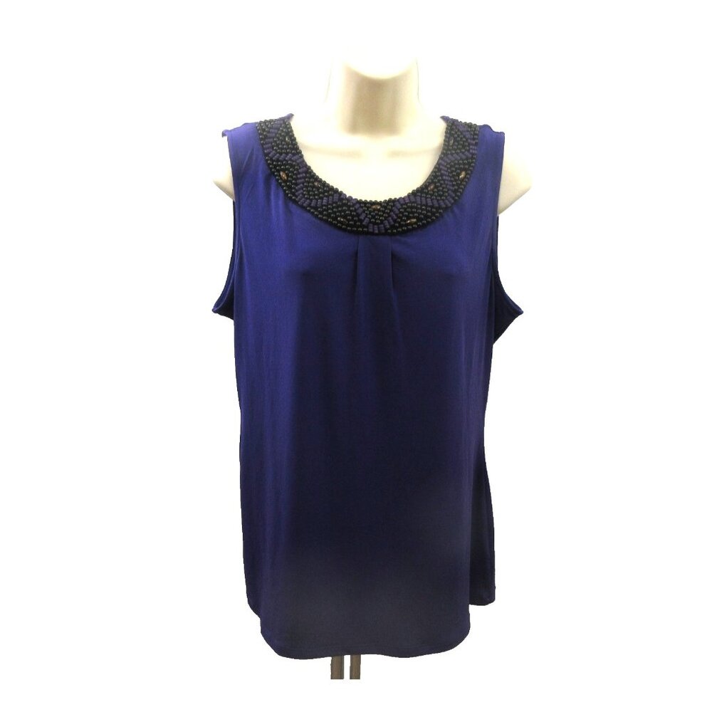 East 5th Women’s Tank Size Medium Purple Sleeveless Blouse Beaded Neck NWT $30